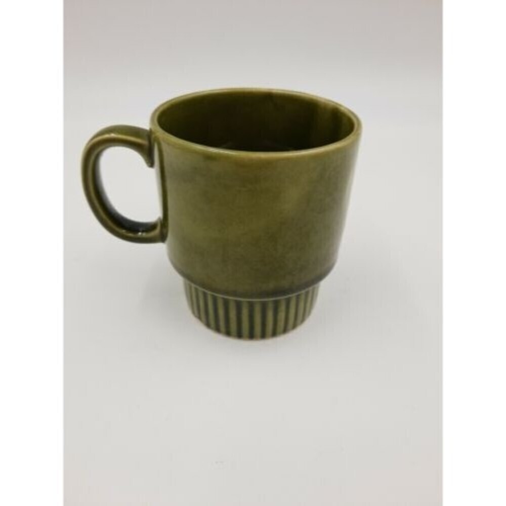 Vintage Green Stackable Mug Embossed Pattern Made in Japan